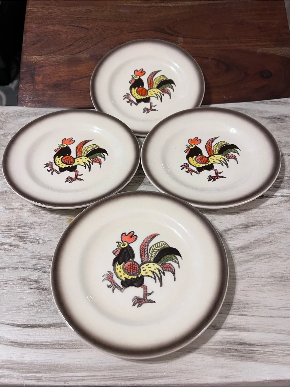 Vintage Metlox Poppytrail Red Rooster 7.5” Salad Plates Set of 4 MCM California